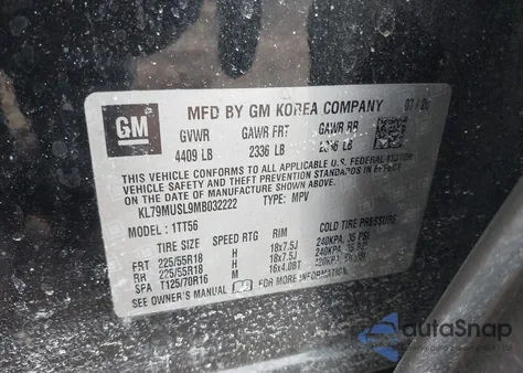 2021 Chevrolet Trailblazer Awd Rs z USA, uszkodzony, nr VIN KL79MUSL9MB032222